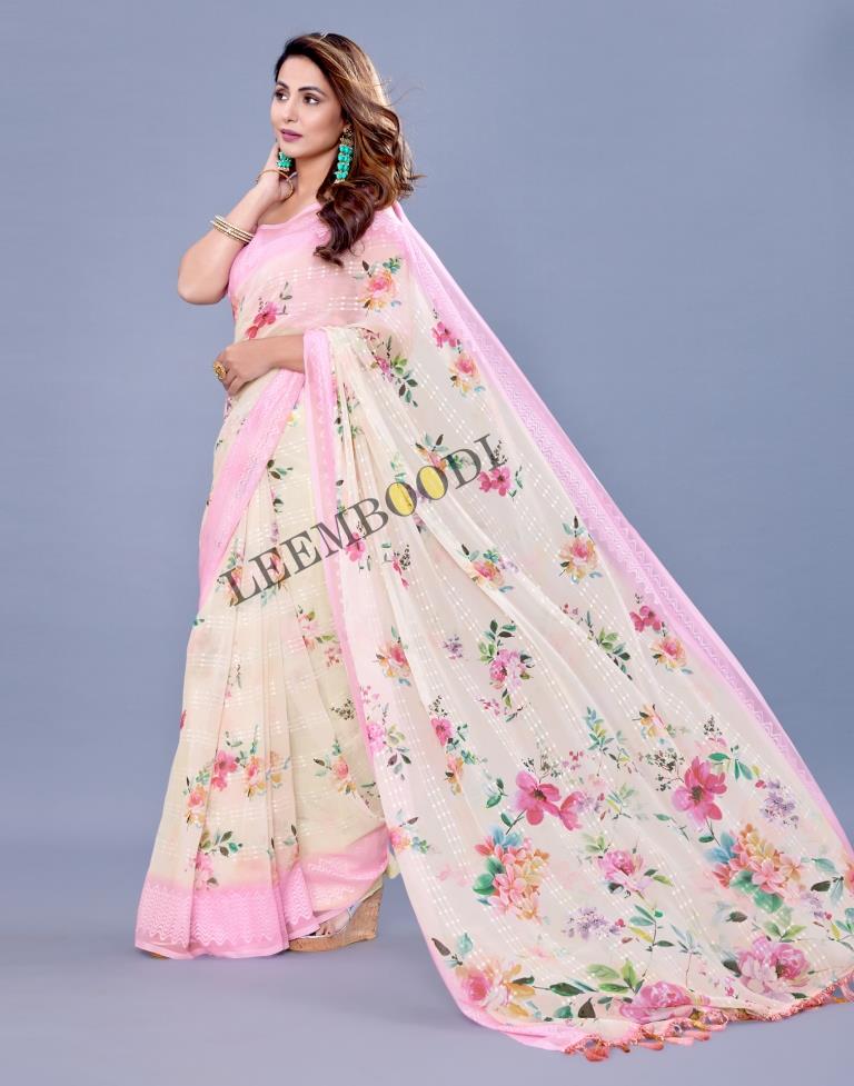 Cream Georgette Saree | Leemboodi