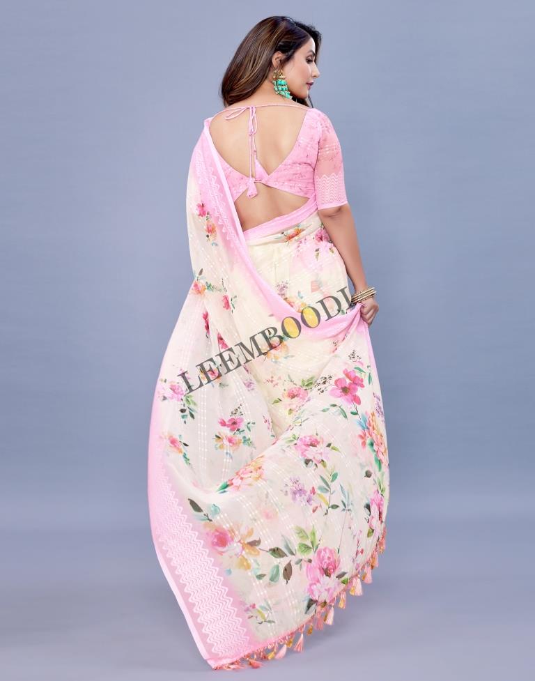 Cream Georgette Saree | Leemboodi