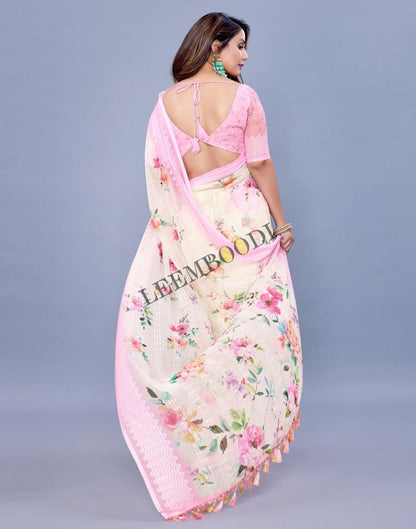 Cream Georgette Saree | Leemboodi