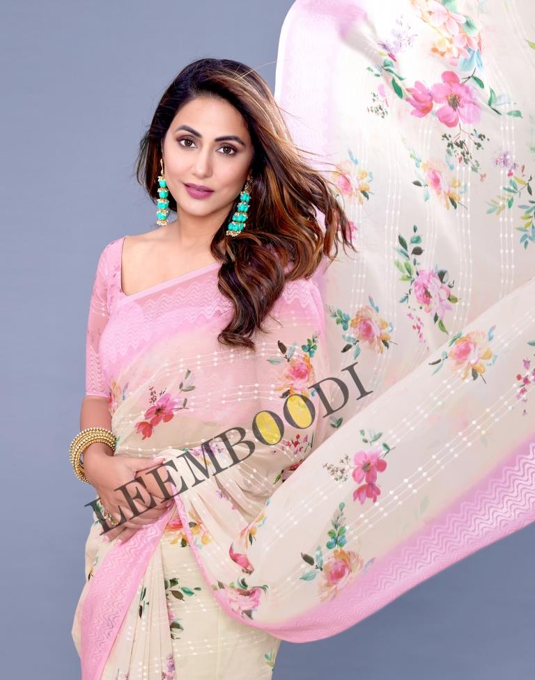 Cream Georgette Saree | Leemboodi