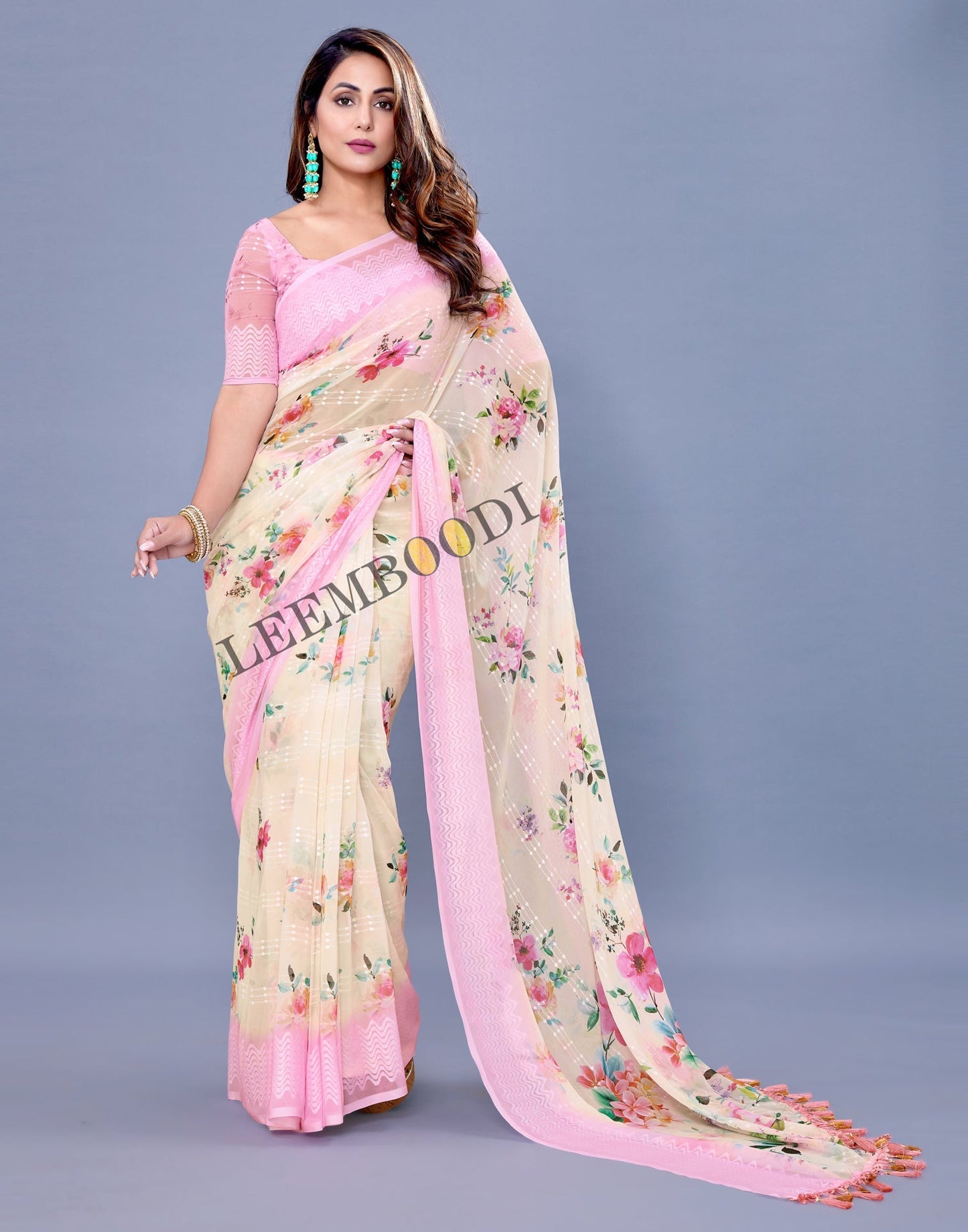 Cream Georgette Saree | Leemboodi