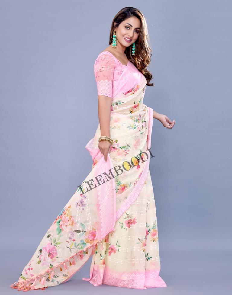 Cream Georgette Saree | Leemboodi