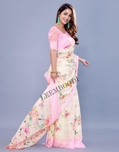 Cream Georgette Saree | Leemboodi