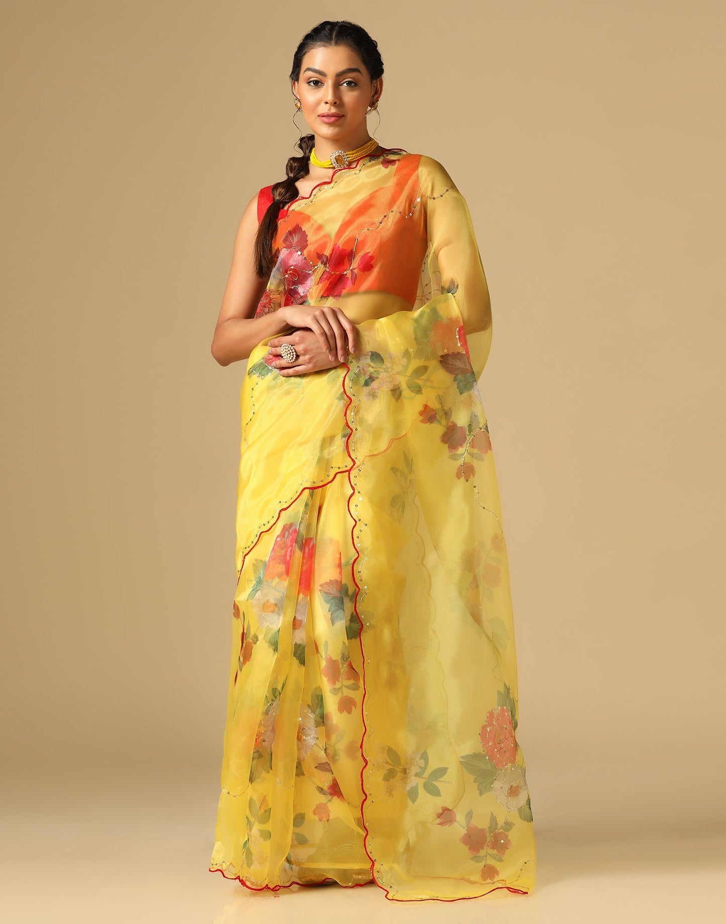 Yellow Organza Sequence Saree | Leemboodi