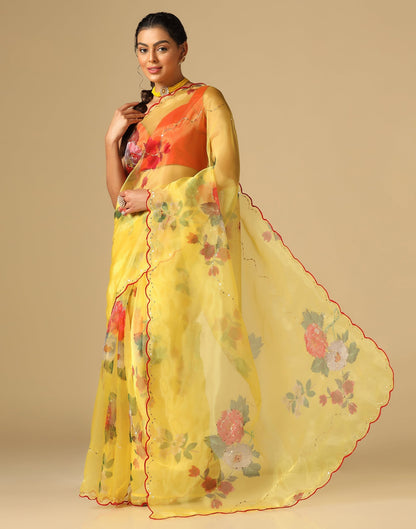 Yellow Organza Sequence Saree | Leemboodi