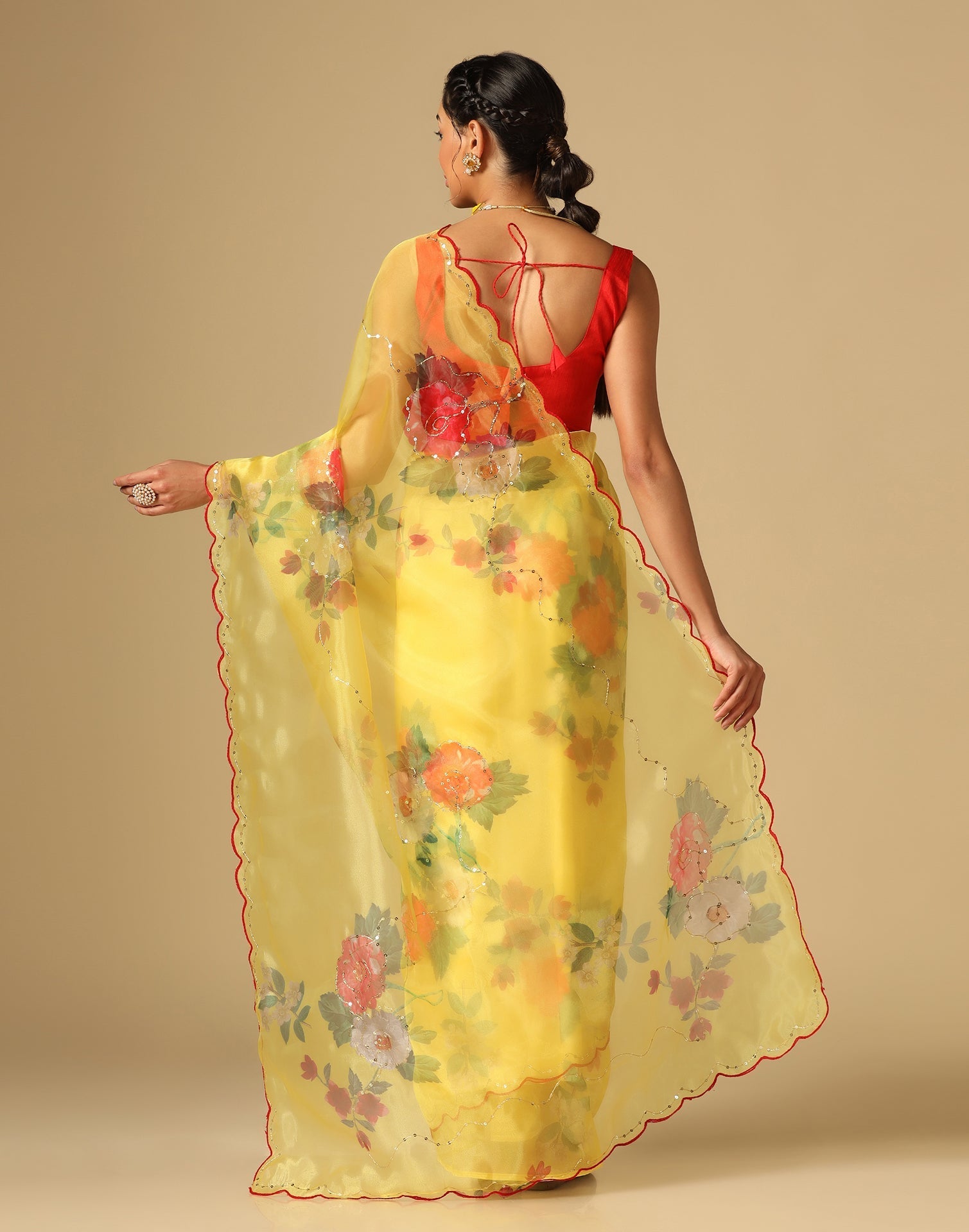 Yellow Organza Sequence Saree | Leemboodi