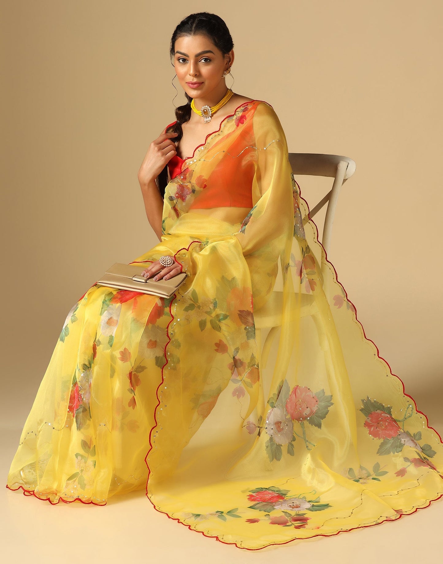 Yellow Organza Sequence Saree | Leemboodi