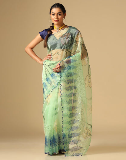 Light Green Organza Sequence Saree | Leemboodi