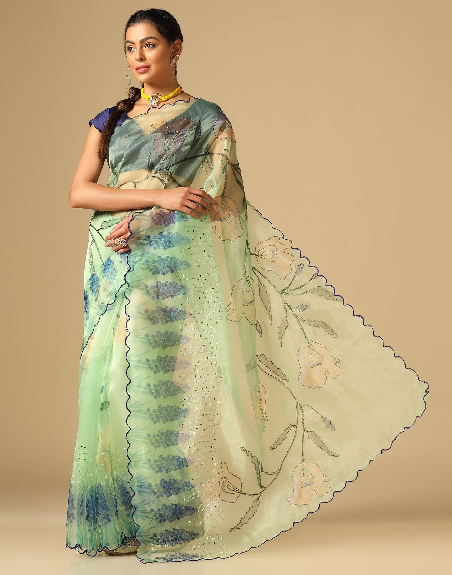Light Green Organza Sequence Saree | Leemboodi
