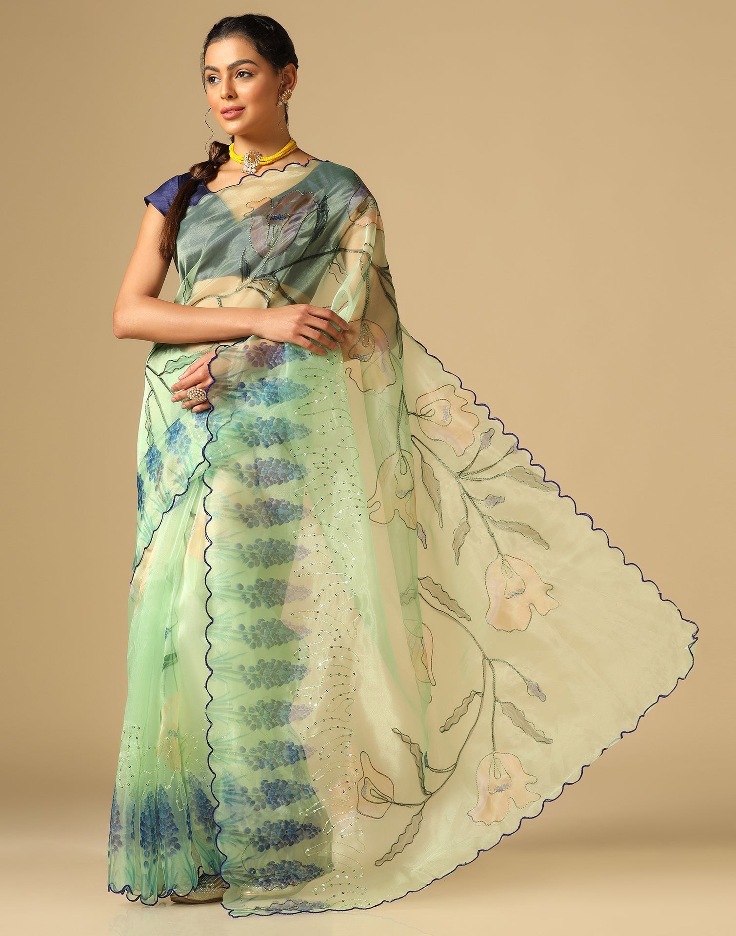 Light Green Organza Sequence Saree | Leemboodi