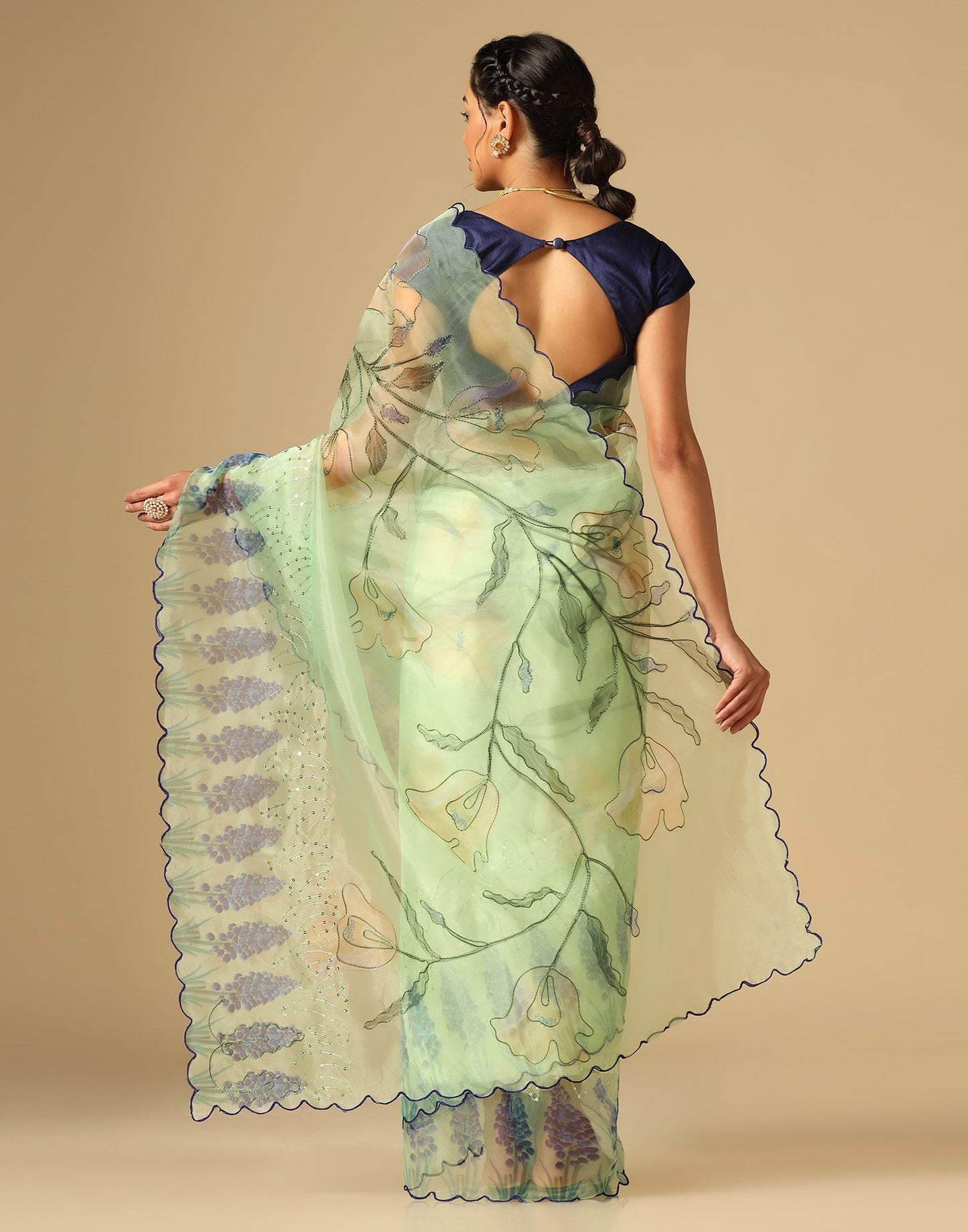 Light Green Organza Sequence Saree | Leemboodi