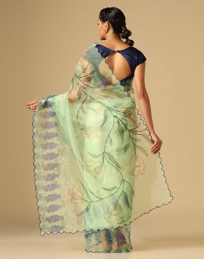 Light Green Organza Sequence Saree | Leemboodi