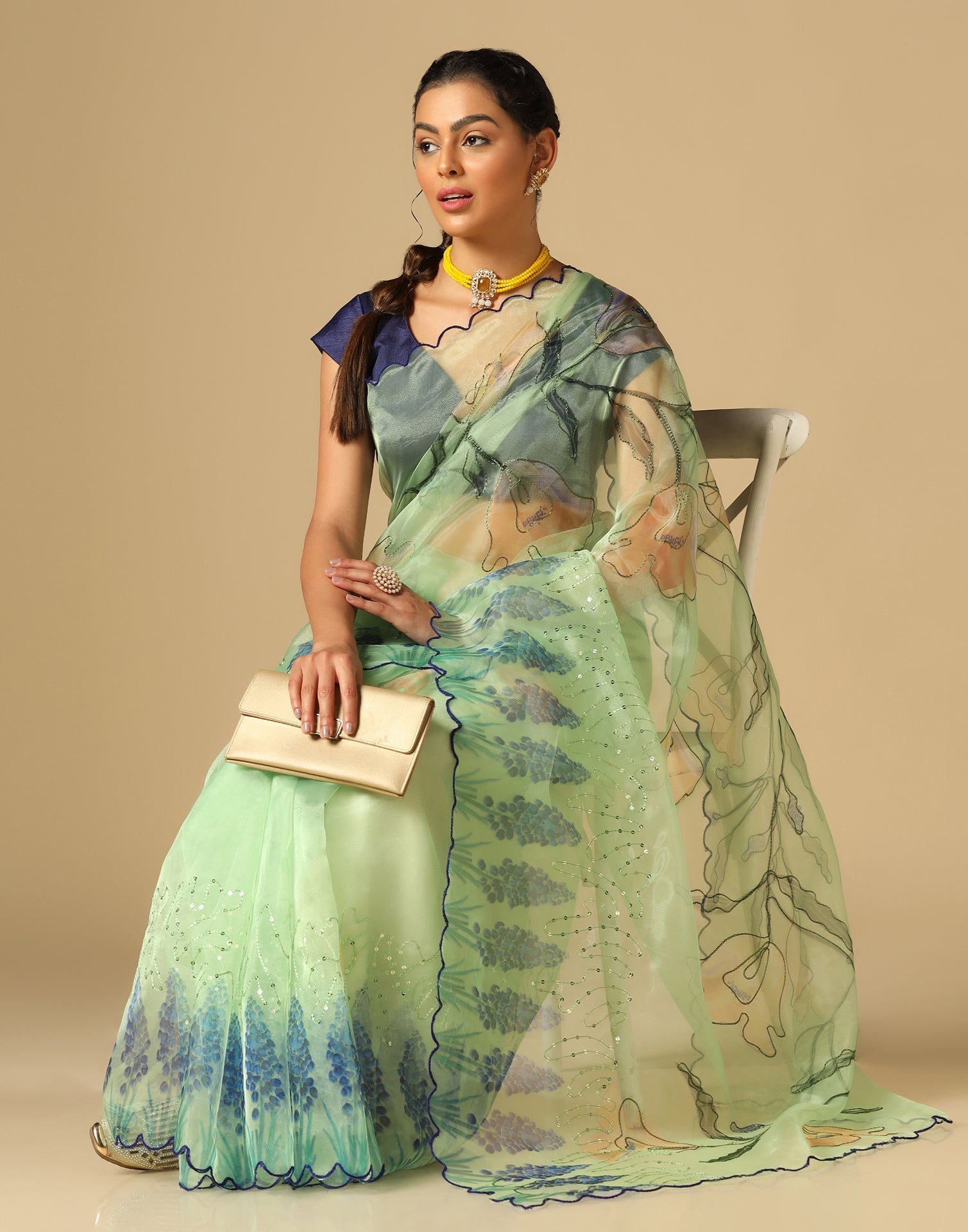 Light Green Organza Sequence Saree | Leemboodi