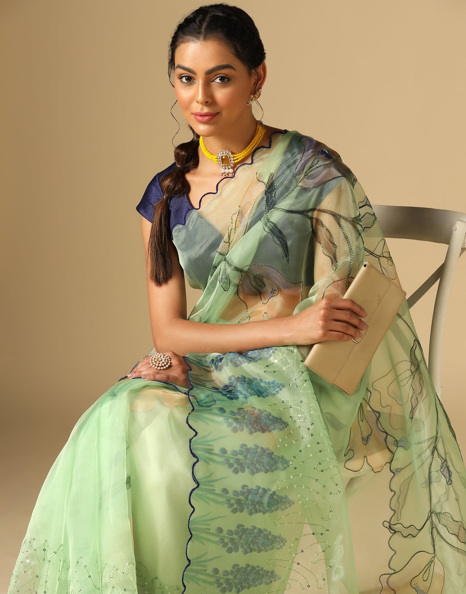 Light Green Organza Sequence Saree | Leemboodi