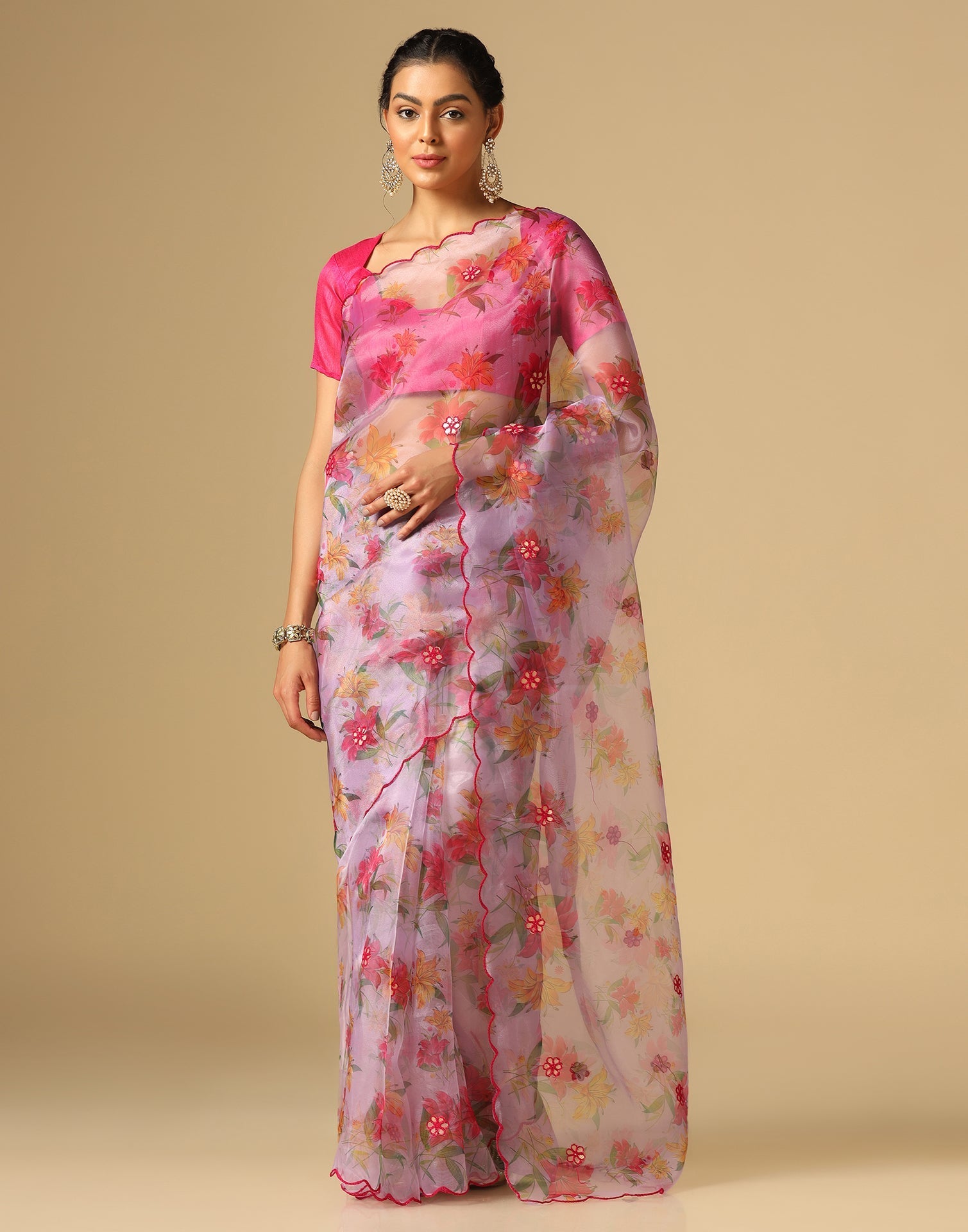 Light Purple Organza Printed Saree | Leemboodi