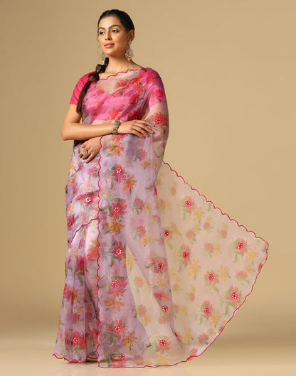 Light Purple Organza Printed Saree | Leemboodi