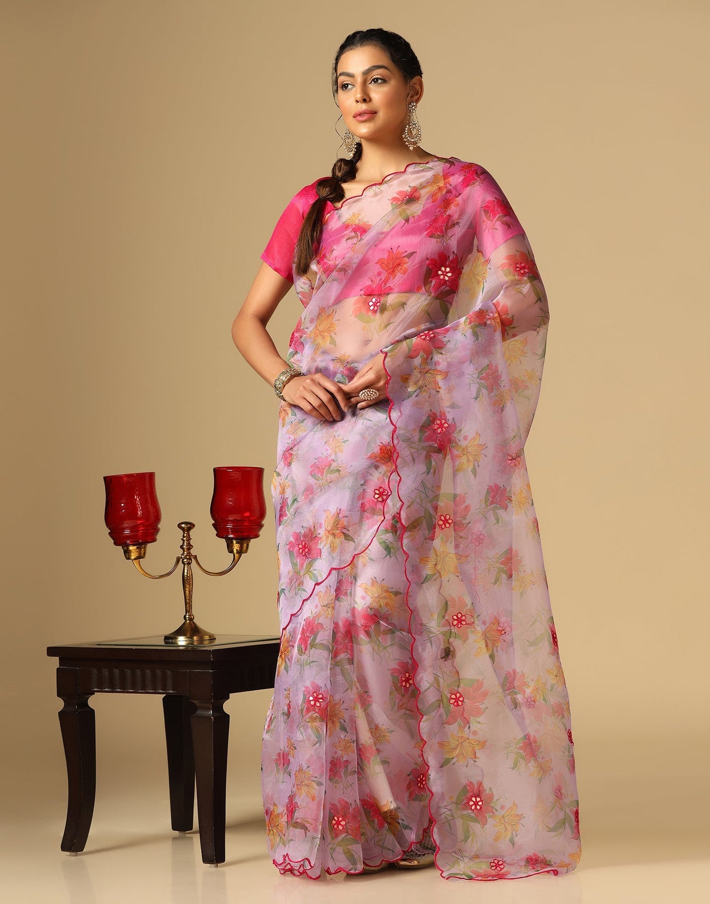 Light Purple Organza Printed Saree | Leemboodi
