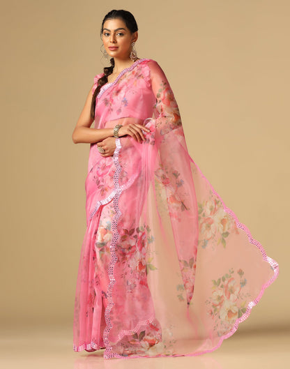 Light Pink Organza Printed Saree | Leemboodi