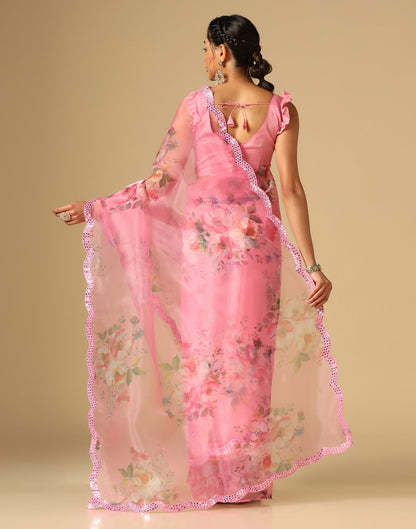 Light Pink Organza Printed Saree | Leemboodi
