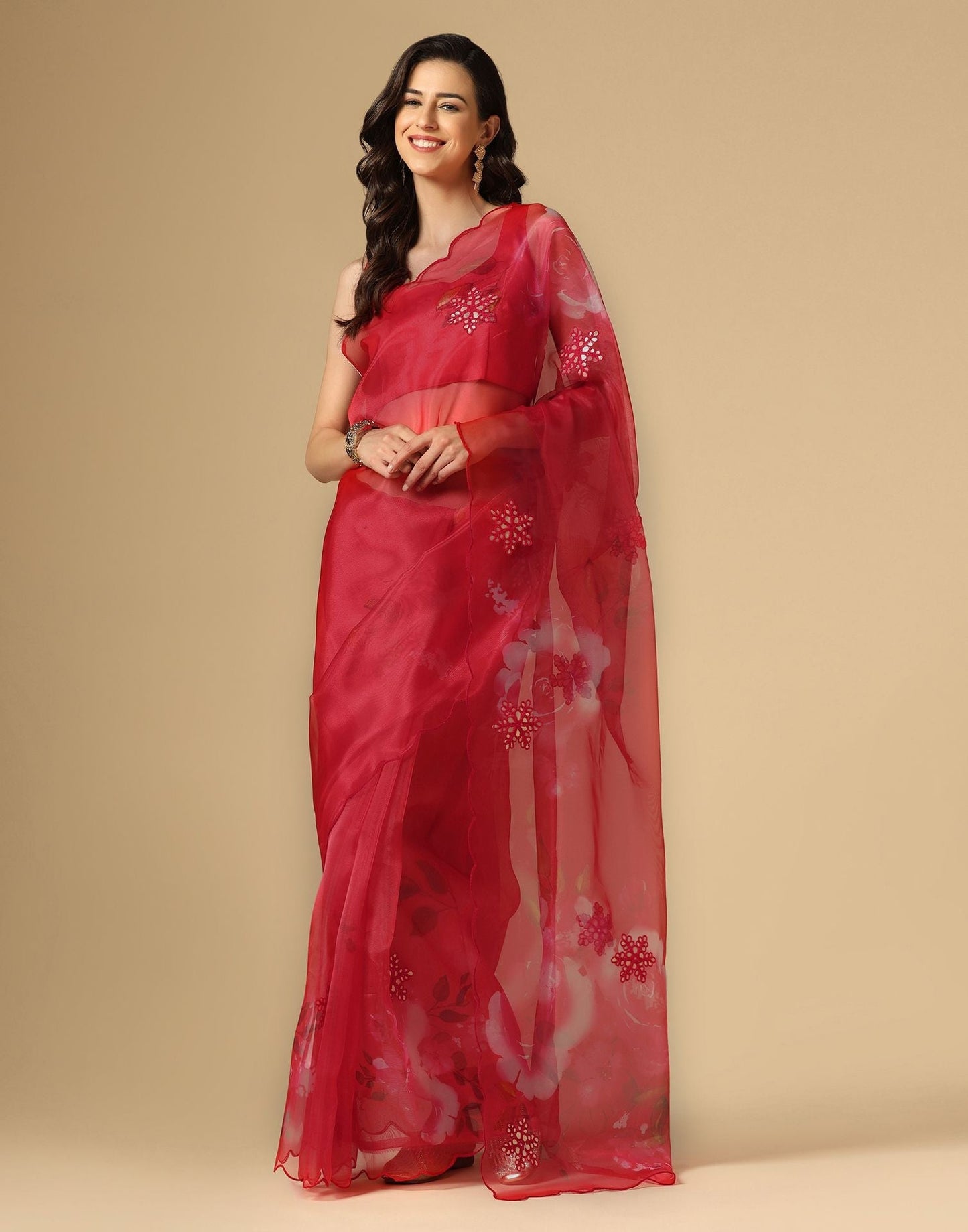 Red Gota Embroidery Organza Saree | Leemboodi