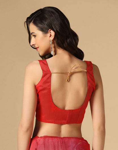 Red Gota Embroidery Organza Saree | Leemboodi