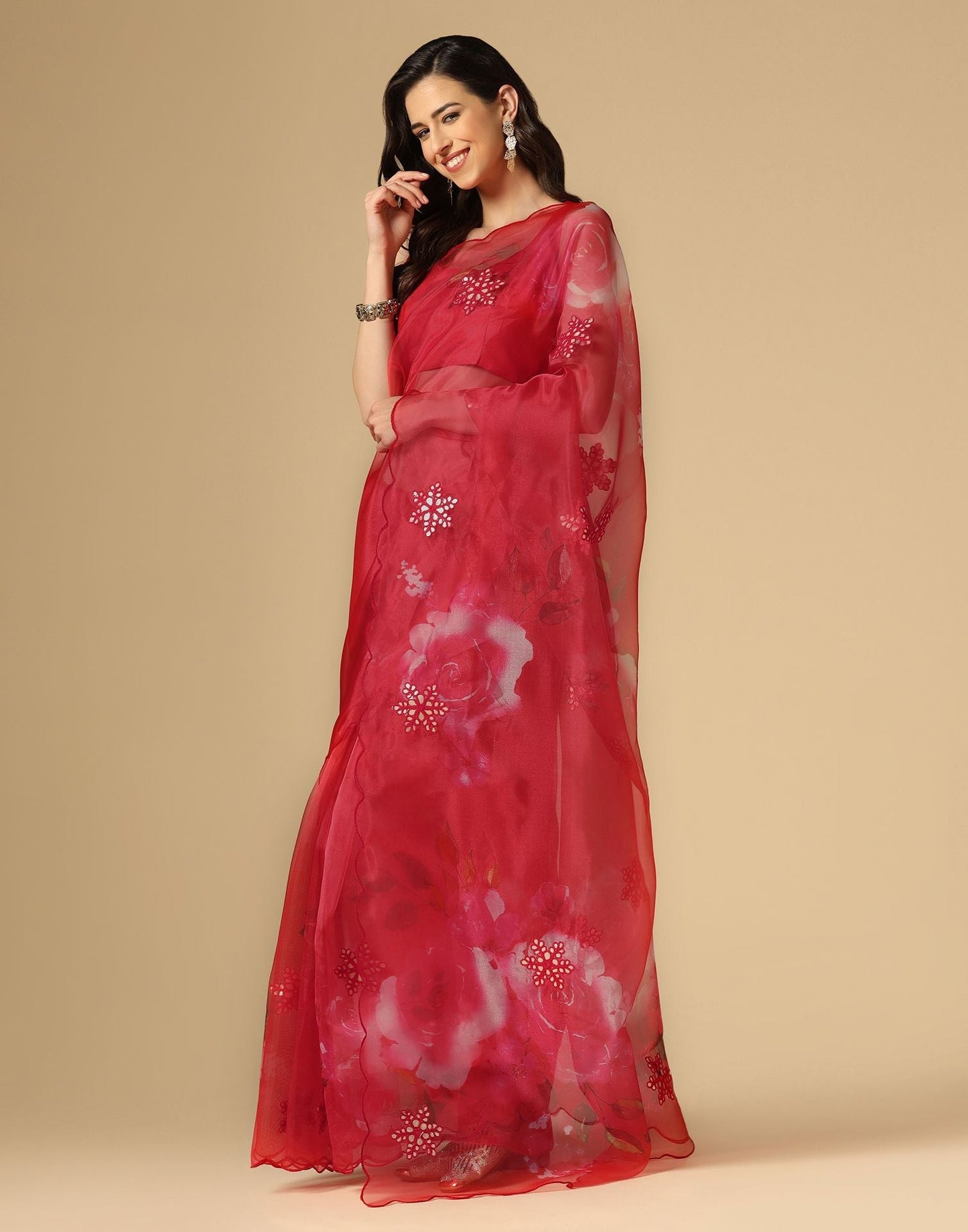 Red Gota Embroidery Organza Saree | Leemboodi