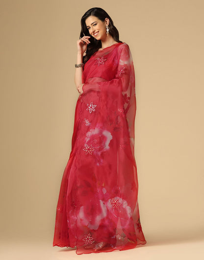 Red Gota Embroidery Organza Saree | Leemboodi