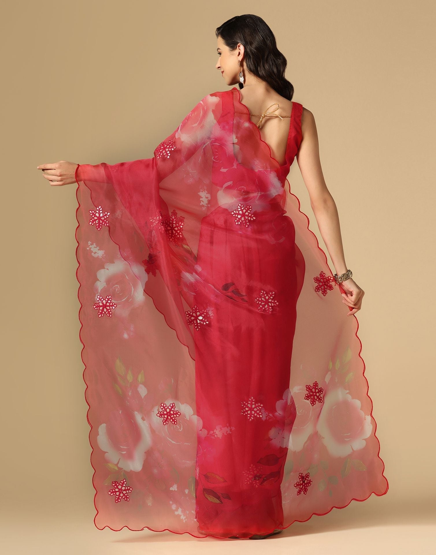 Red Gota Embroidery Organza Saree | Leemboodi
