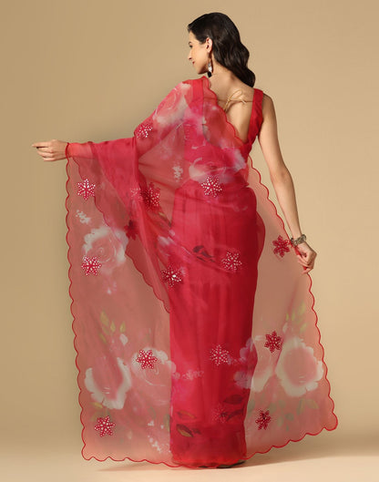 Red Gota Embroidery Organza Saree | Leemboodi