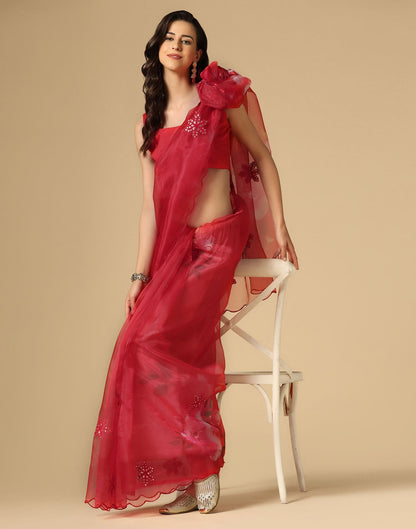 Red Gota Embroidery Organza Saree | Leemboodi