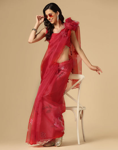 Red Gota Embroidery Organza Saree | Leemboodi