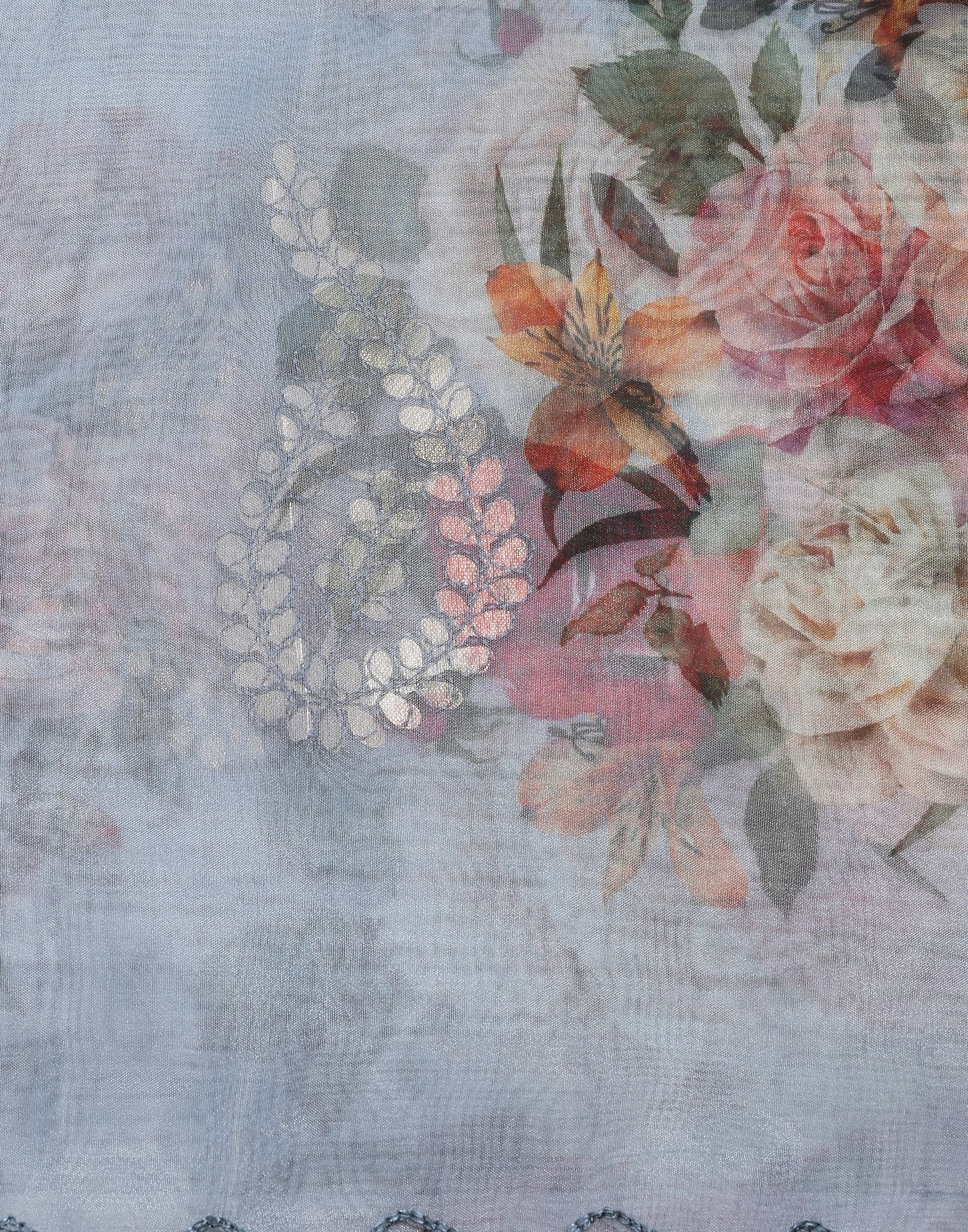 Light Grey Gota Embroidery Organza Saree | Leemboodi