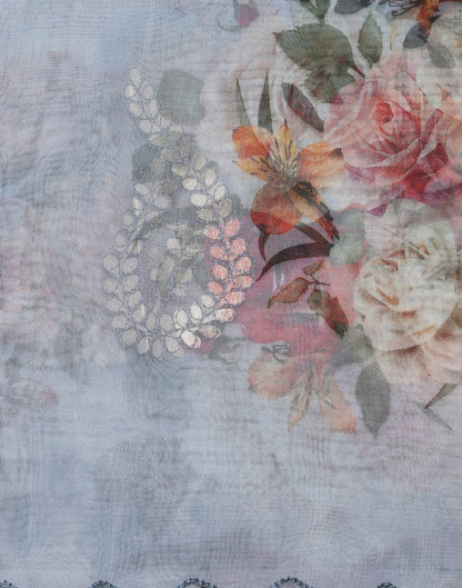 Light Grey Gota Embroidery Organza Saree | Leemboodi