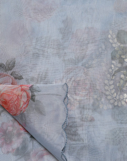 Light Grey Gota Embroidery Organza Saree | Leemboodi