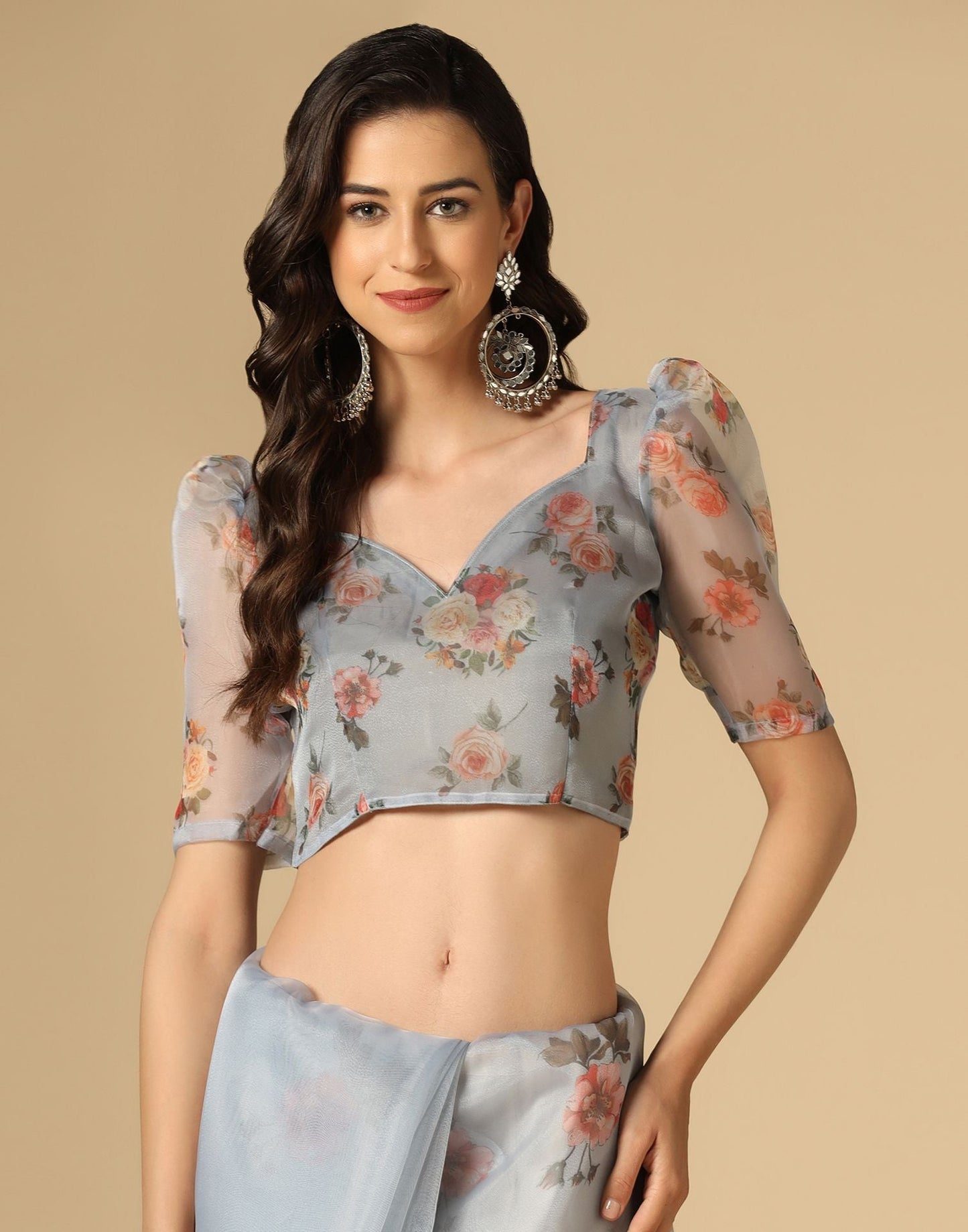 Light Grey Gota Embroidery Organza Saree | Leemboodi