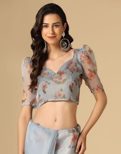 Light Grey Gota Embroidery Organza Saree | Leemboodi