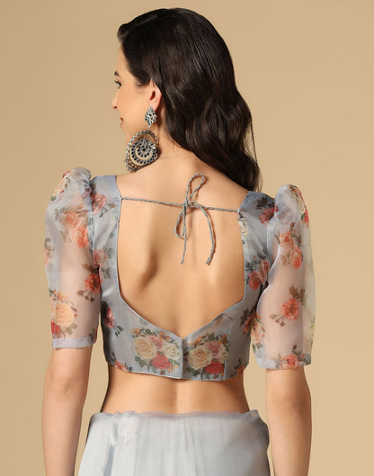 Light Grey Gota Embroidery Organza Saree | Leemboodi