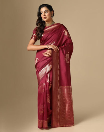 Maroon Weaving Silk Saree