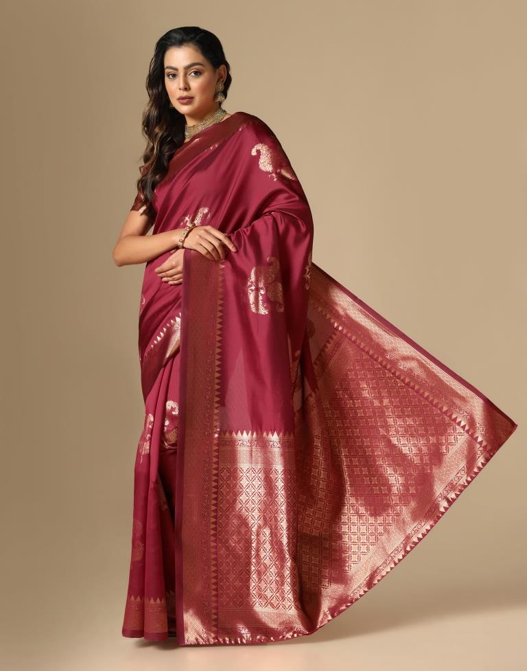 Maroon Weaving Silk Saree