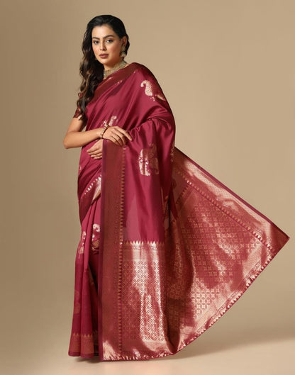Maroon Weaving Silk Saree