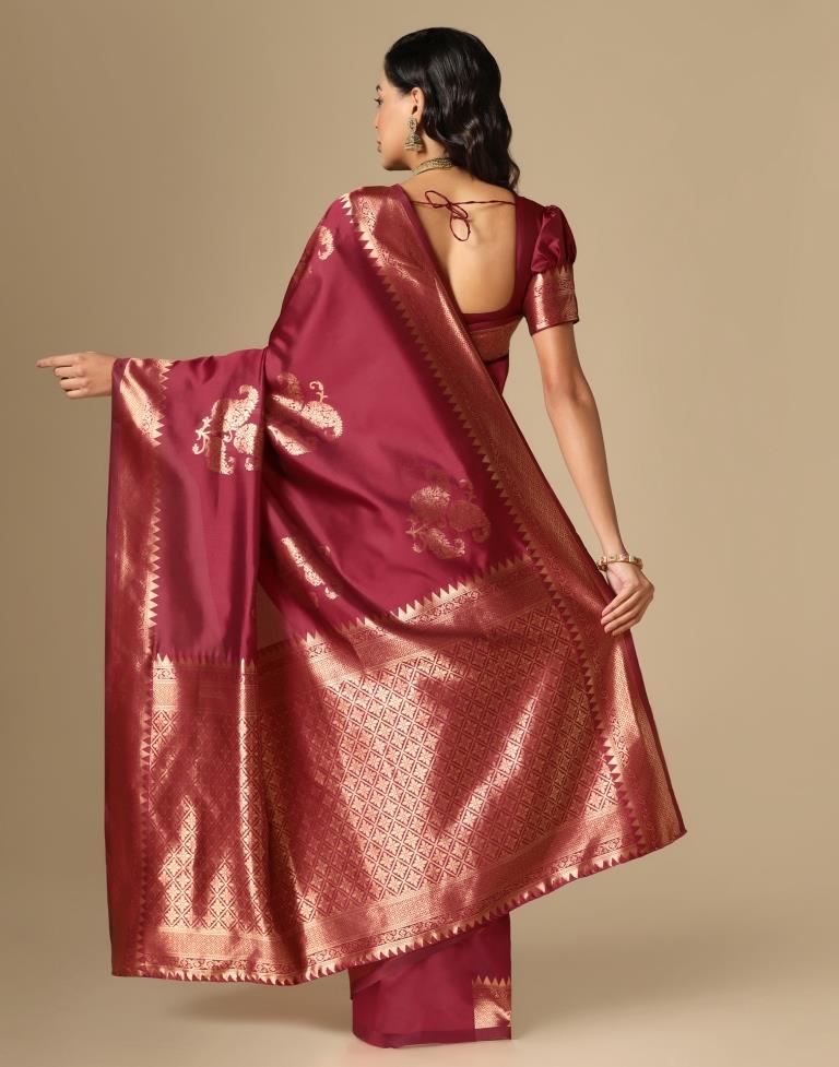 Maroon Weaving Silk Saree