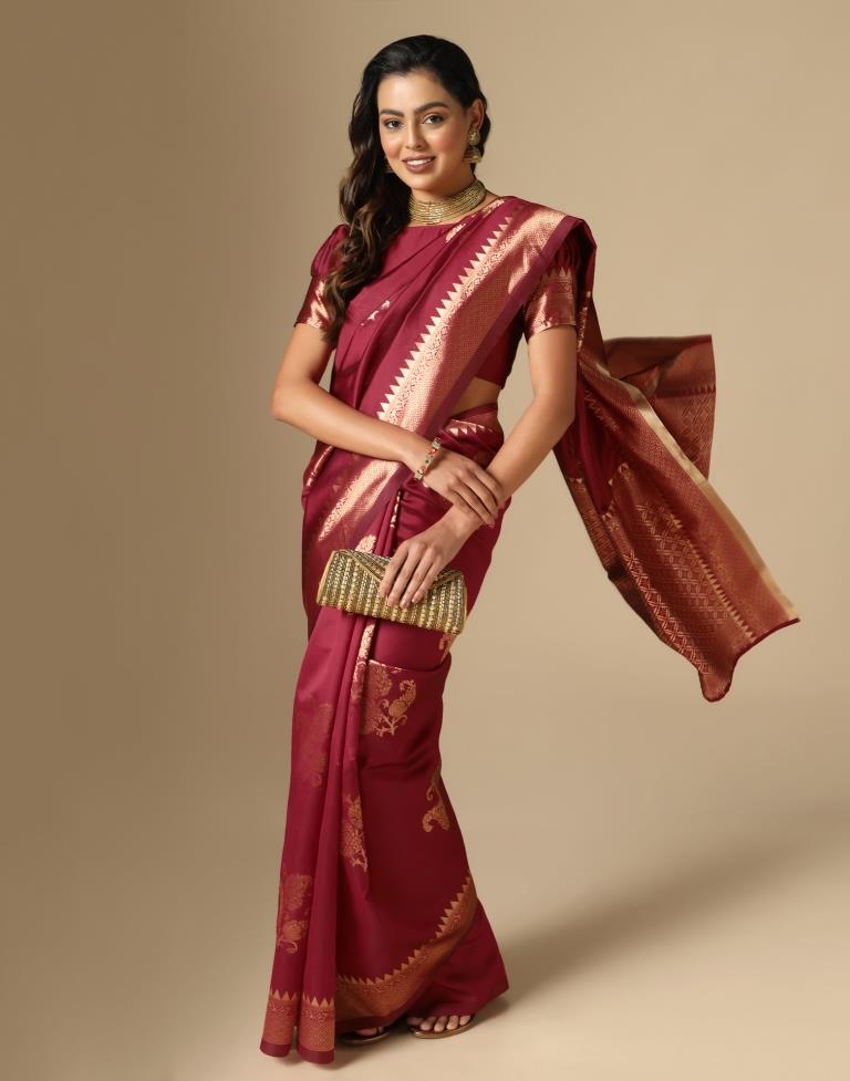 Maroon Weaving Silk Saree