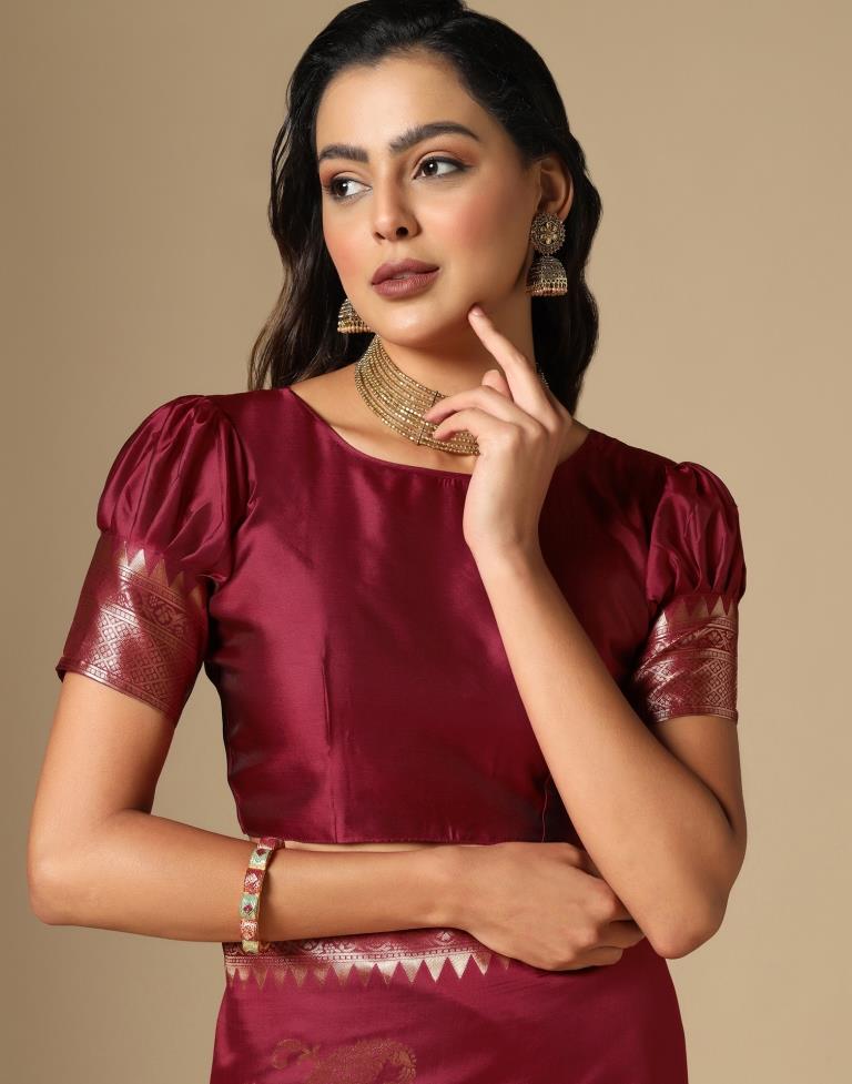 Maroon Weaving Silk Saree