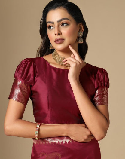 Maroon Weaving Silk Saree