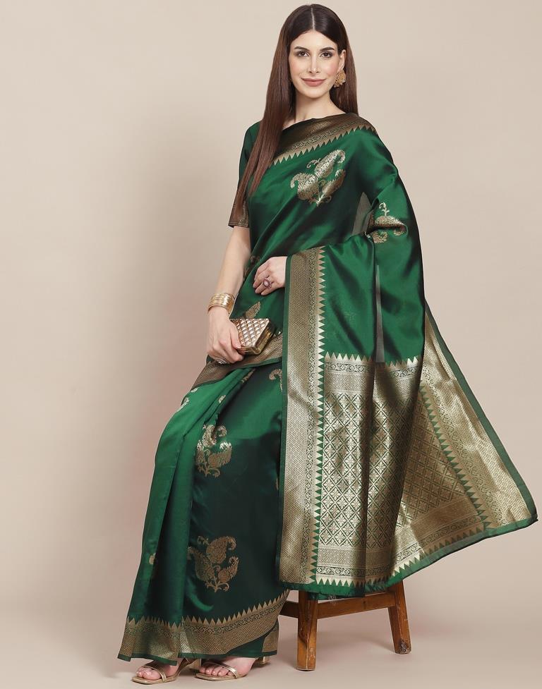 Bottle Green Weaving Silk Saree