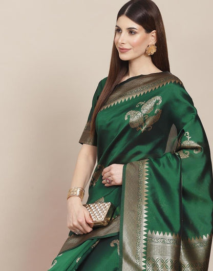 Bottle Green Weaving Silk Saree