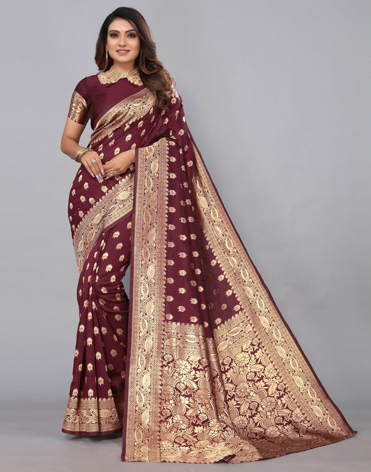 Maroon Banarasi Silk Saree