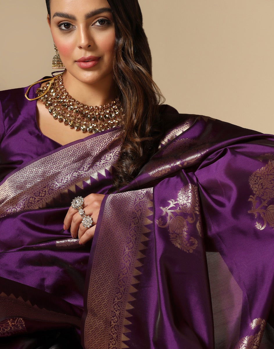 Purple Banarasi Silk Saree | Leemboodi
