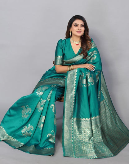 Rama Green Banarasi Silk Saree | Leemboodi