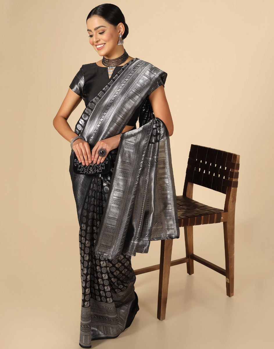 Black Banarasi Silk Saree | Sudathi